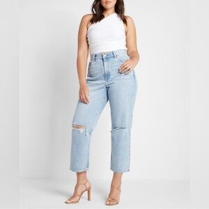Express Blue Ankle Cropped Jeans with Distressed Details